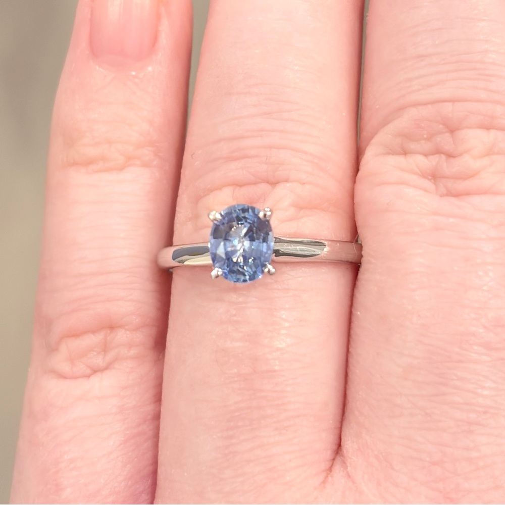 14K Natural Ice Blue Sapphire Ring, Oval Solitaire, High Setting, Engagement 7.5 - Picture 13 of 17